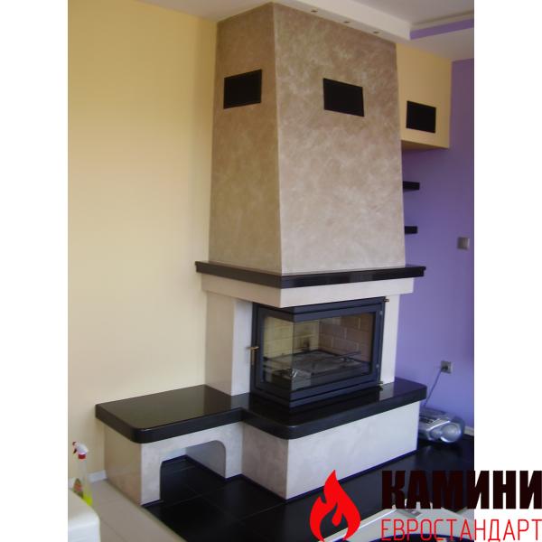 Ъглова камина Комфорт 15 kW със странично стъкло