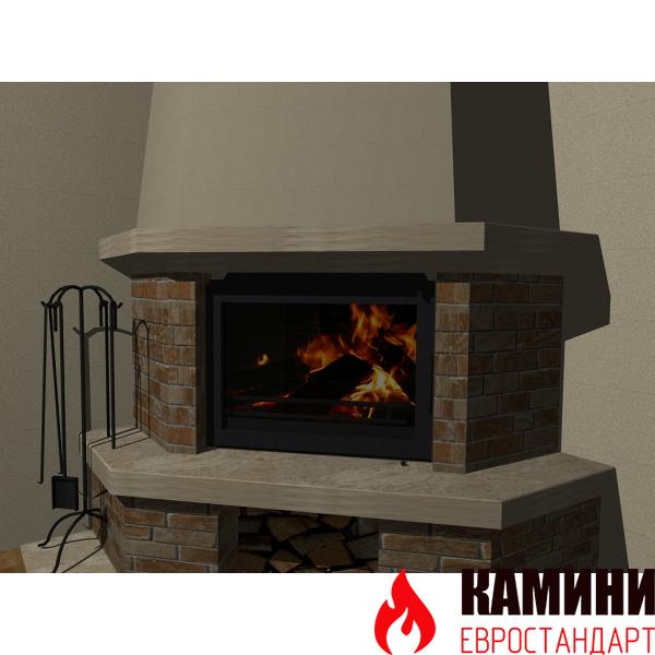 Ъглова битова камина 15 kW с естествен камък